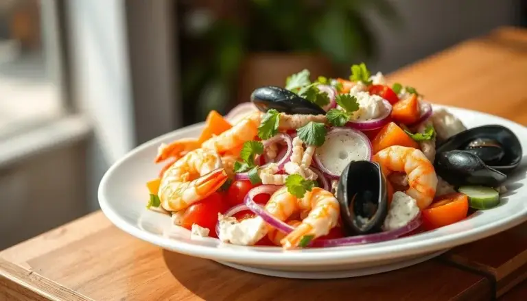 seafood pasta salad recipe, shrimp pasta salad, crab pasta salad, cold seafood salad, summer pasta recipes, easy seafood dishes, creamy pasta salad, picnic recipes, potluck salad, chilled pasta with seafood